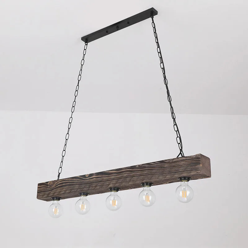 5 têtes Vintage en bois massif lustre créatif Style industriel Restaurant salon Hot Pot boutique Bar café suspension lumière - vue 5 sur 7