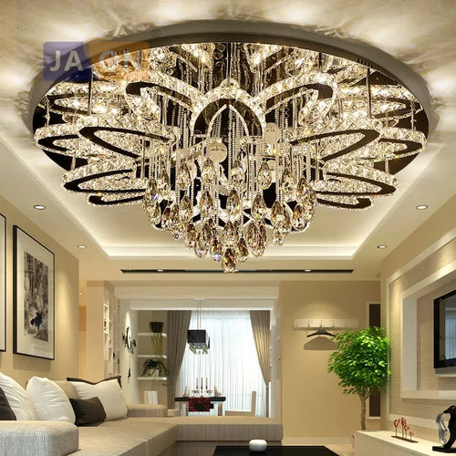 plafonnier led moderne en cristal et acier inoxydable design élégant pour intérieur - vue 2 sur 7