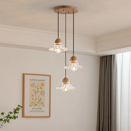 lustre nordique moderne en bois et verre led japonais - vue 3 sur 10