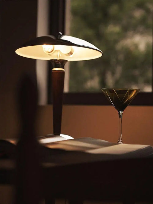 lampe de bureau style industriel en bois et fer - vue 2 sur 8
