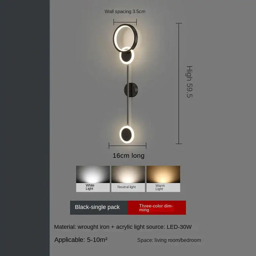 Nordic minimalist living room background wall light, modern creative corridor hallway light, bedroom bedside decorative light - vue 9 sur 13