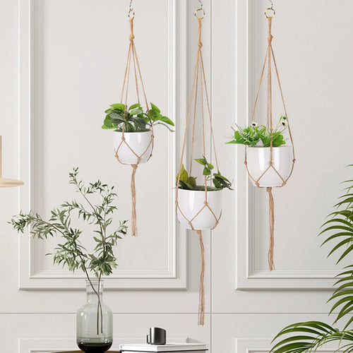 paniers suspendus en macramé pour plantes décoratives à accrocher - vue 3 sur 19