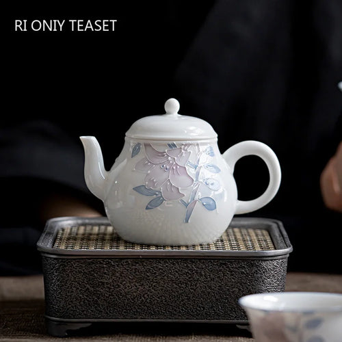 Théière céramique chinoise motifs floraux peints main 160ml - vue 2 sur 7