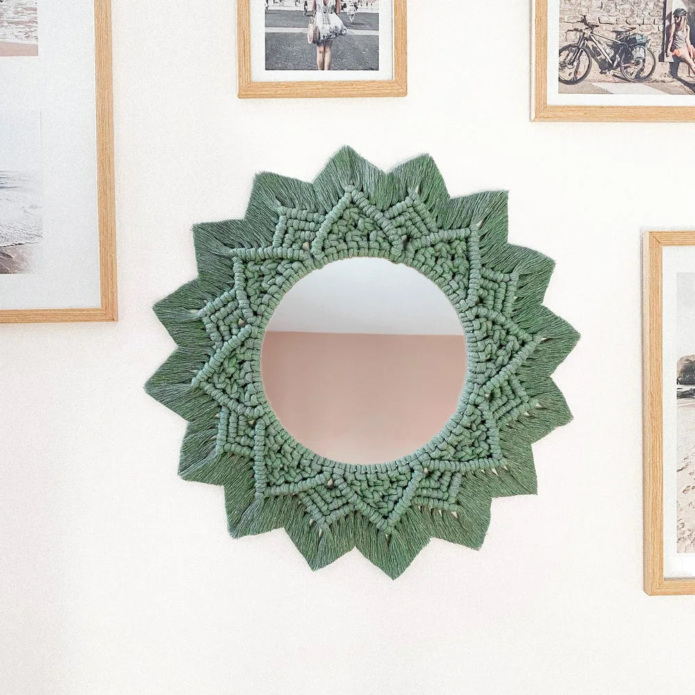 miroir rond en macramé style bohème pour décoration murale - vue 5 sur 19