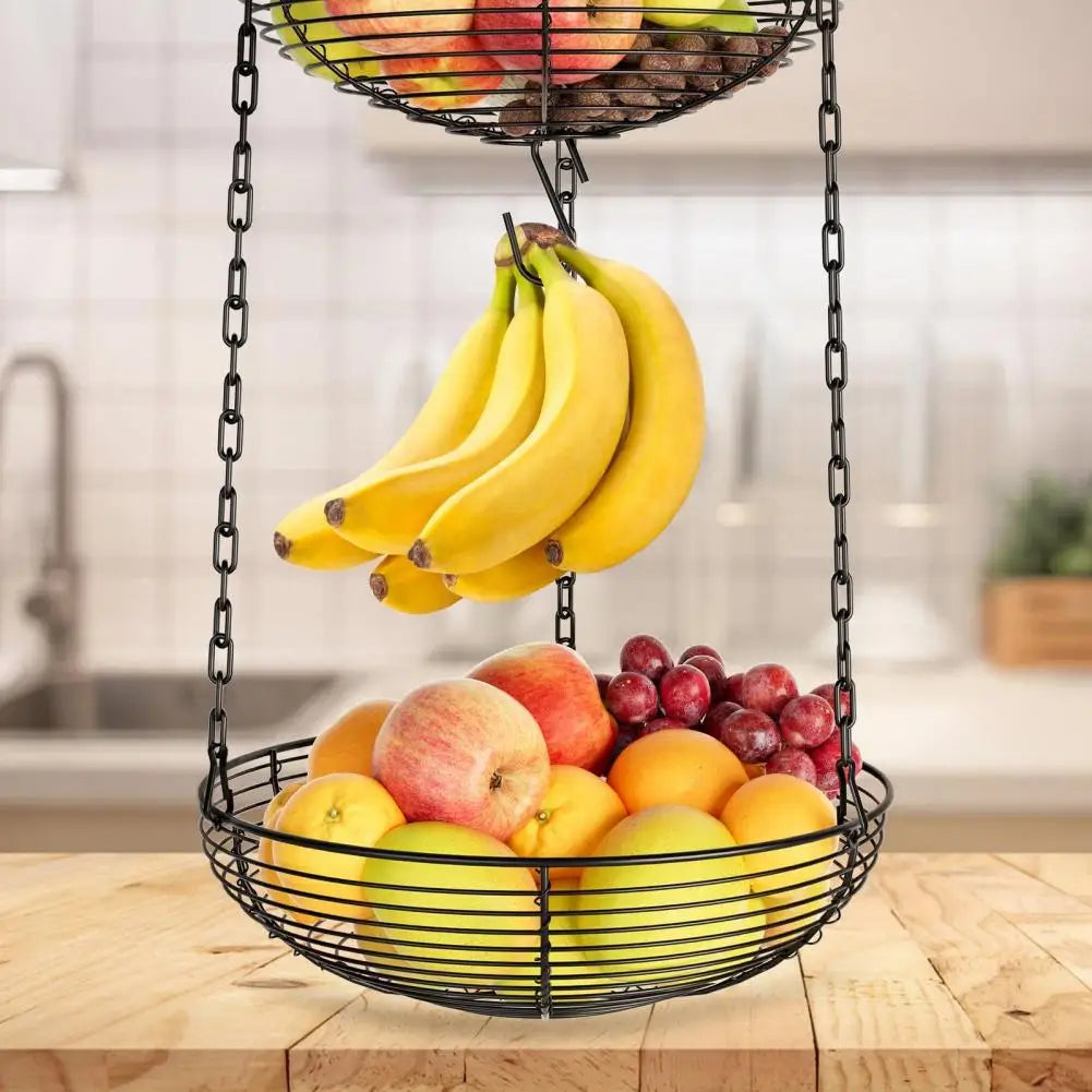 panier à fruits suspendu à 3 niveaux avec crochet pour bananes - vue 7 sur 7