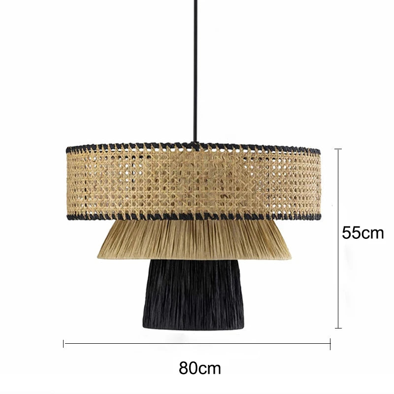 lustre en rotin style japonais fait à la main créatif - vue 16 sur 17
