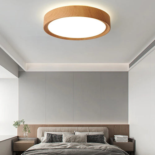 plafonnier led rond en bois éclairage d'intérieur luminaire décoratif - vue 6 sur 9