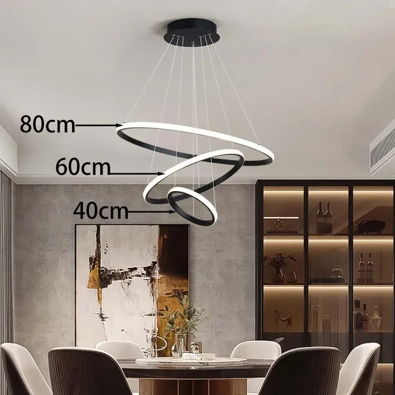 lustre moderne rond à trois cercles design élégant - vue 7 sur 13