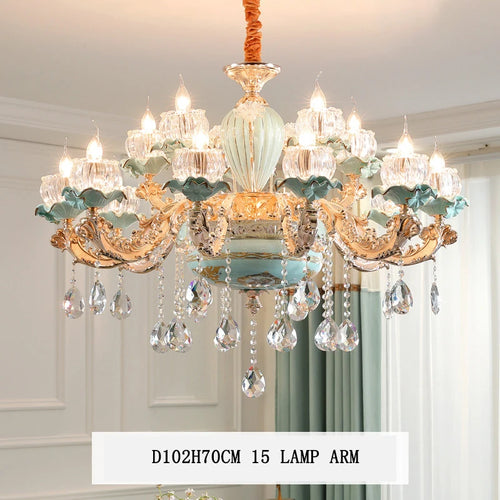 lustre de luxe moderne style européen rétro en cristal et céramique - vue 14 sur 13