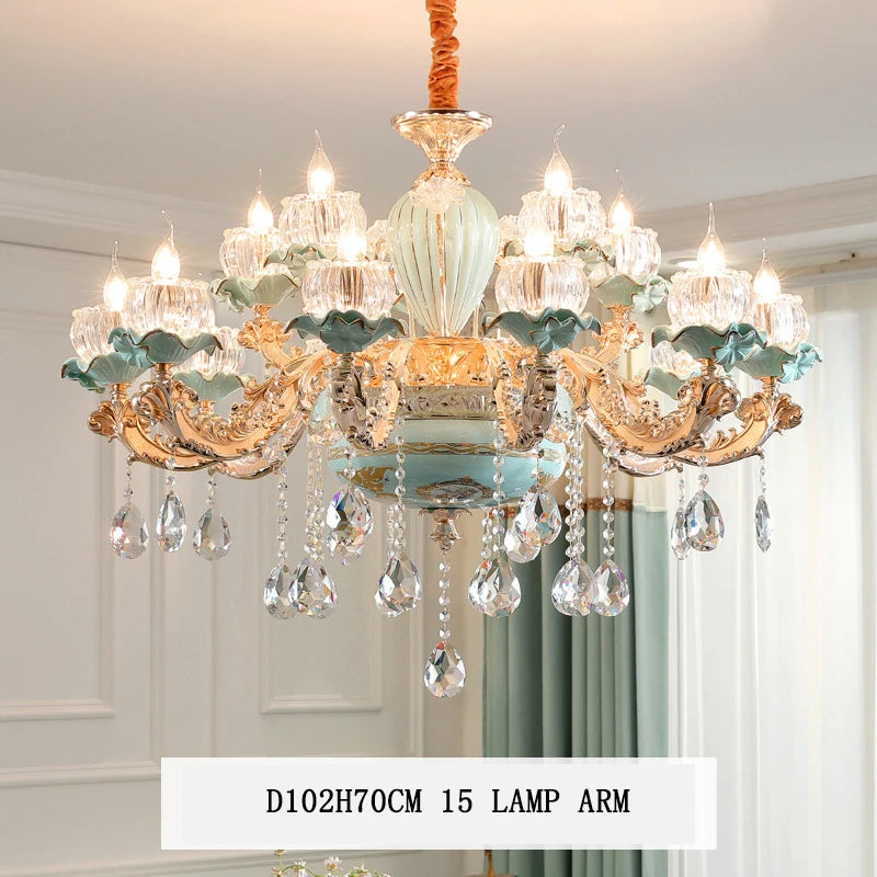 lustre de luxe moderne style européen rétro en cristal et céramique - vue 13 sur 13