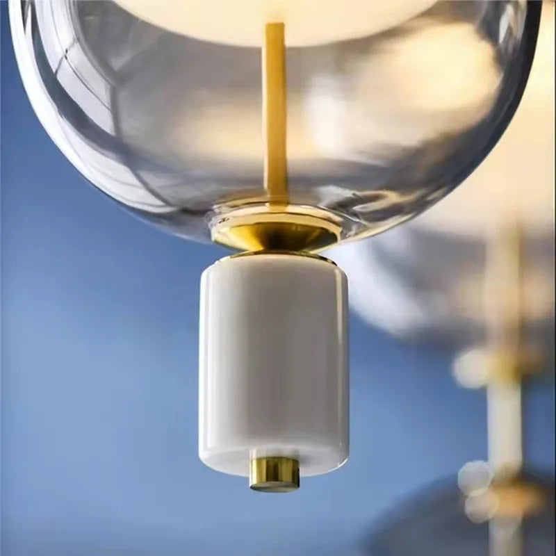 suspension en verre nordique avec plafonnier en marbre et métal - vue 3 sur 8