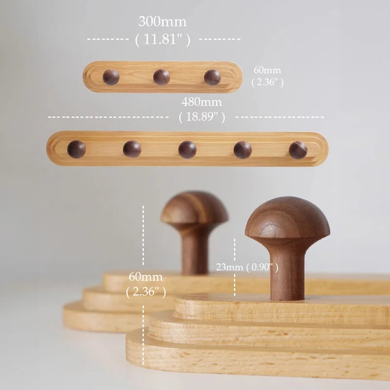 Walnut wood solid mushroom shape No holes, Minimalist wabi-sabi, Bag key Card Coat Cap, Wall Storage hook for bedroom, entrance - vue 4 sur 8