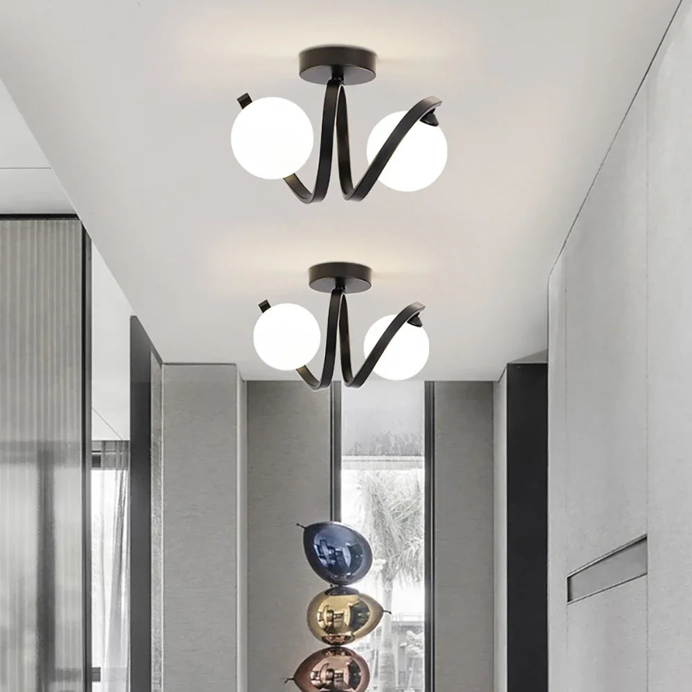 Plafonnier Verre moderne nordique or Double tête éclairage couloir - vue 5 sur 8
