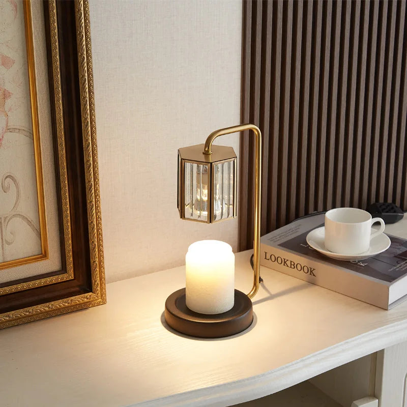 Lampe chauffe-bougie verre intensité variable minuterie lanterne 2 ampoules - vue 3 sur 6