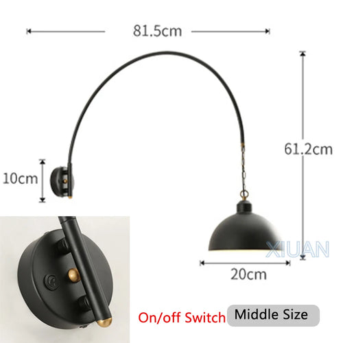 Long Pole Wall Lamps Industrial Vintage Living Room Wall Light Long Swing Arm Restaurant Dining Table Wall Mount Lights Black - vue 8 sur 14
