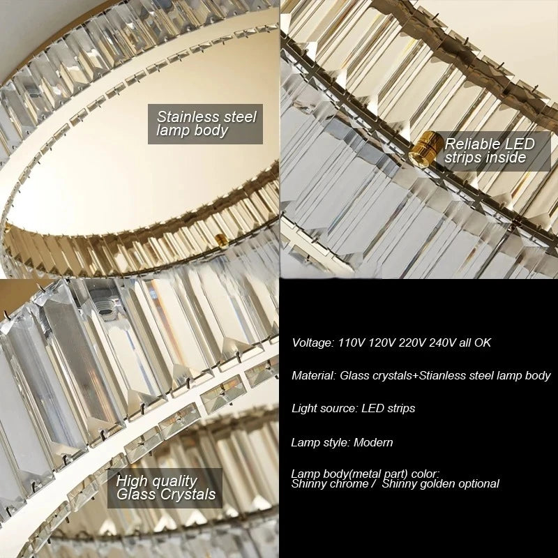 Plafonnier LED ronde en cristal pour chambre à coucher salon Foyer salle à manger moderne luxe en acier inoxydable plafonnier en cristal - vue 4 sur 8