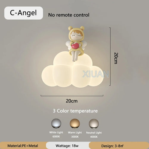 appliques murales créatives led pour enfants en forme d'ours ange lapin - vue 10 sur 9