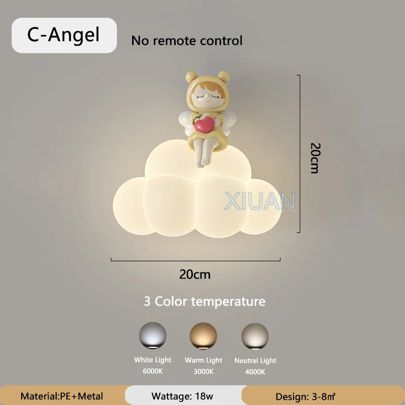 appliques murales créatives led pour enfants en forme d'ours ange lapin - vue 9 sur 9