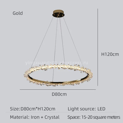 lustre en cristal de luxe avec anneau doré lumineux et élégant - vue 17 sur 18