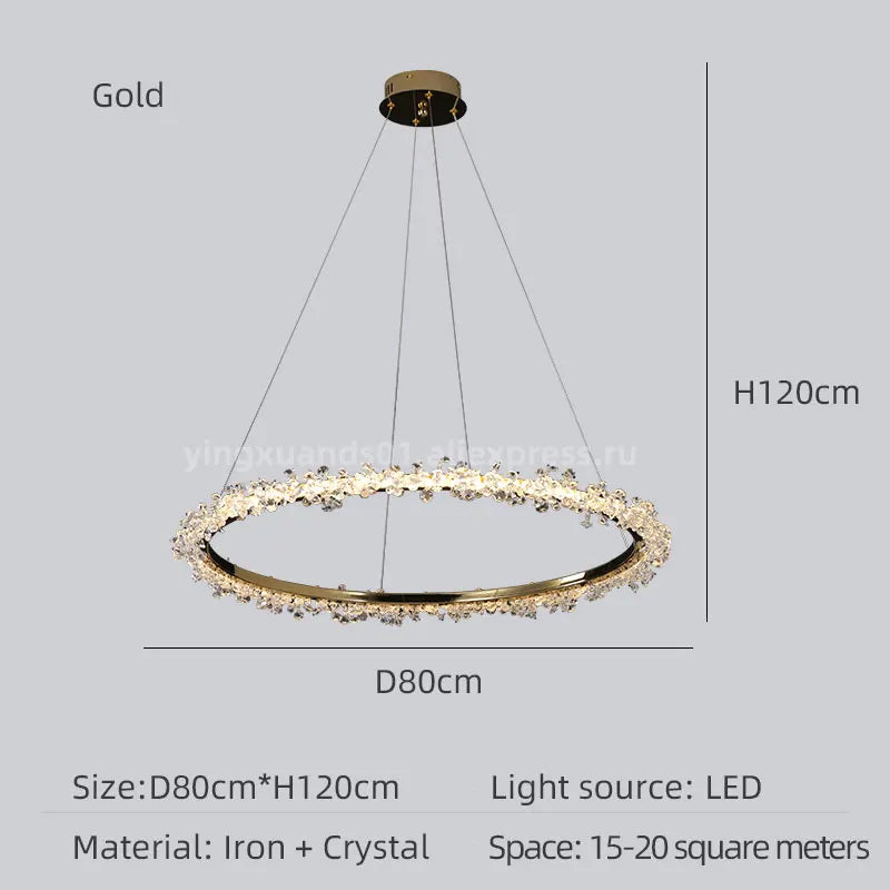 lustre en cristal de luxe avec anneau doré lumineux et élégant - vue 16 sur 18