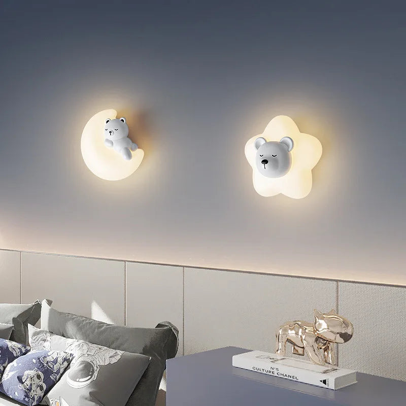 applique murale led étoile lune ours lapin minimaliste moderne - vue 3 sur 10