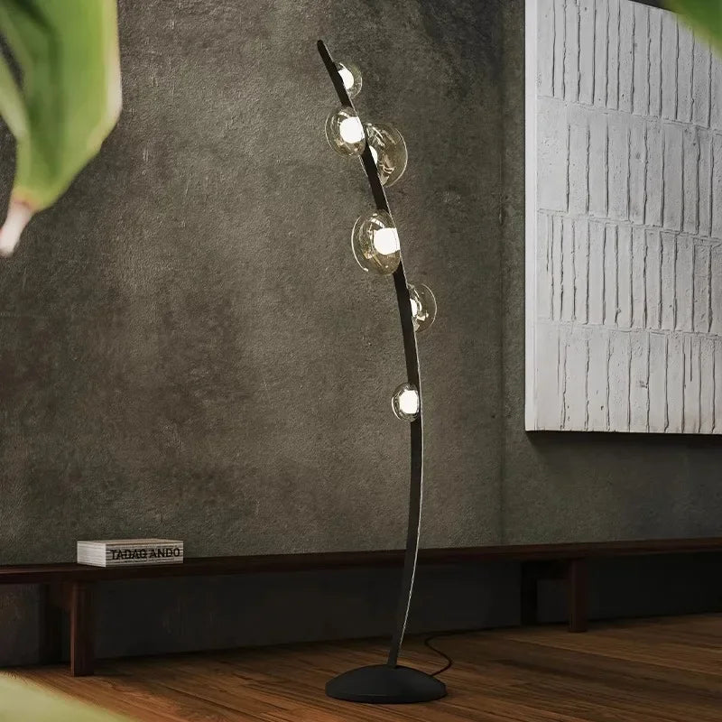 lampadaire design en cuir italien avec boule en verre - vue 3 sur 8