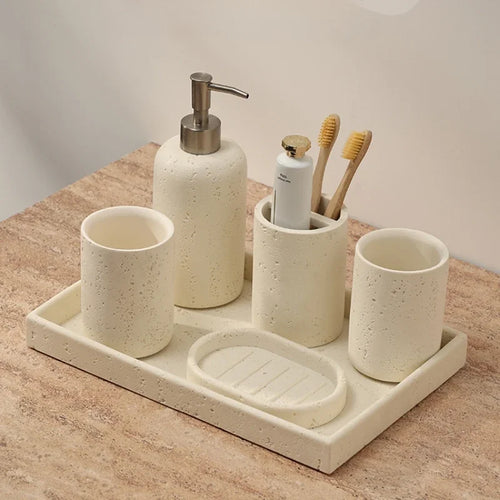 accessoires de salle de bain en grès pour rangement et décoration - vue 2 sur 12
