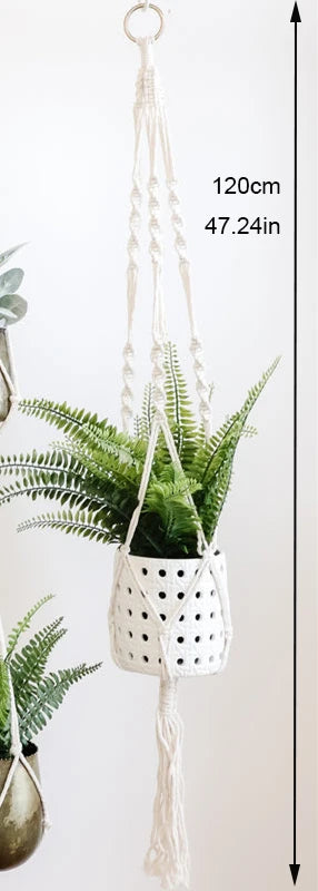 support de plante en macramé suspendu fait main en coton naturel - vue 22 sur 23