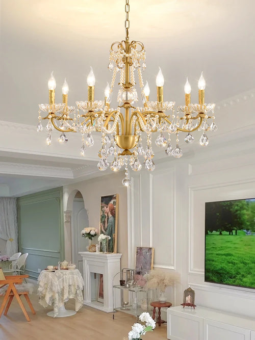 lustre moderne en or avec éclairage tube led et cristal - vue 2 sur 13