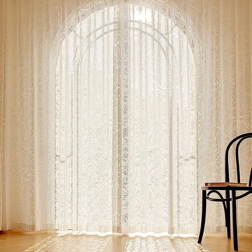 Voilage dentelle élégant floral pour salon chambre moderne - vue 2 sur 8