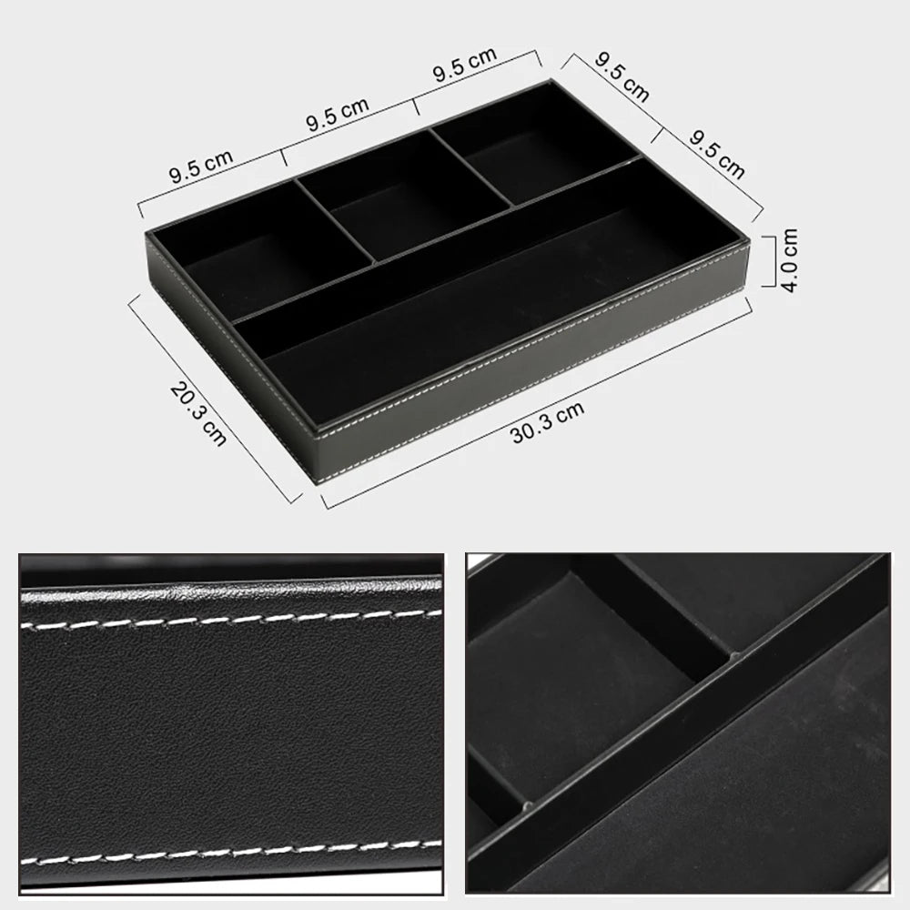 plateau de rangement en similicuir avec 5 compartiments pratiques - vue 5 sur 12