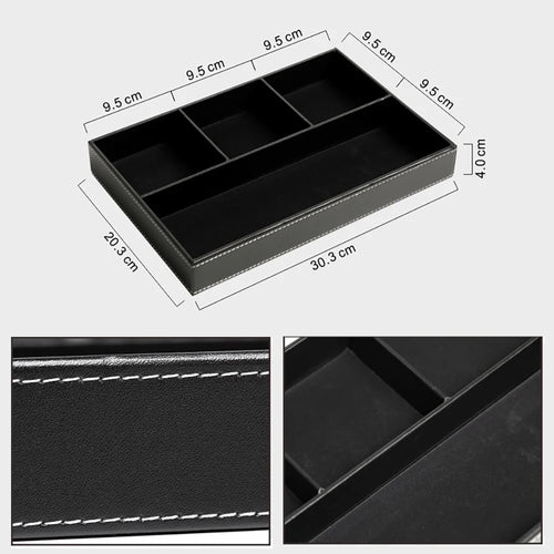 plateau de rangement en similicuir avec 5 compartiments pratiques - vue 6 sur 12