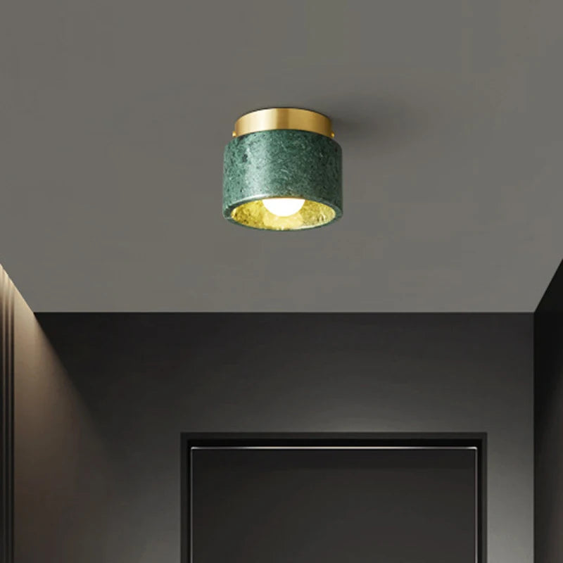 Spot rond en marbre nordique salon chambre décor marbre vert blanc pierre couloir allée lampe - vue 4 sur 6