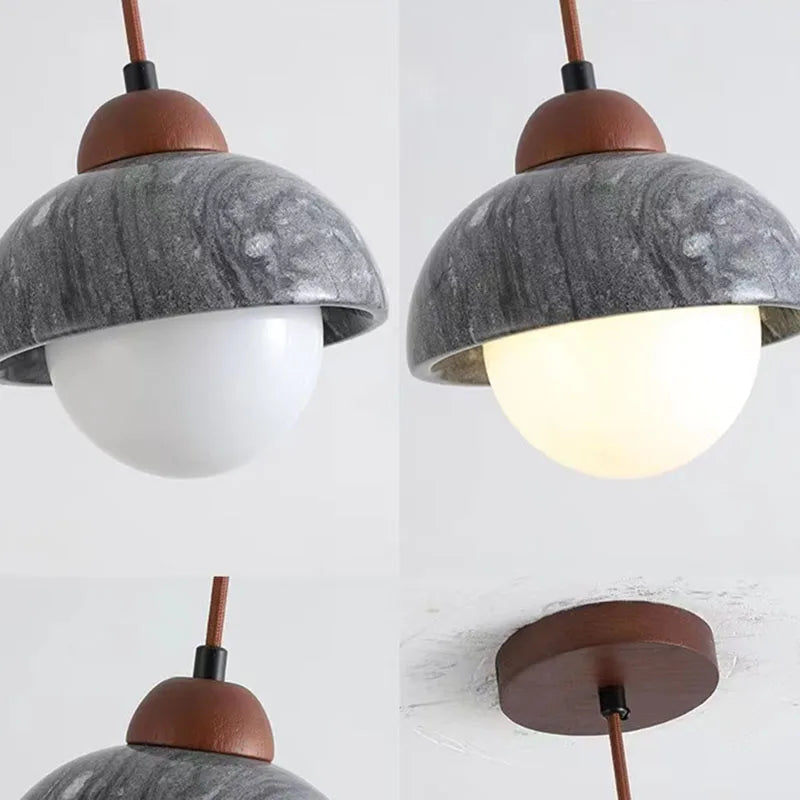 suspension moderne en pierre et bois pour intérieur - vue 5 sur 9