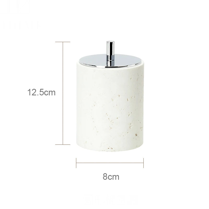 ensemble daccessoires en travertin beige pour salle de bain - vue 11 sur 20