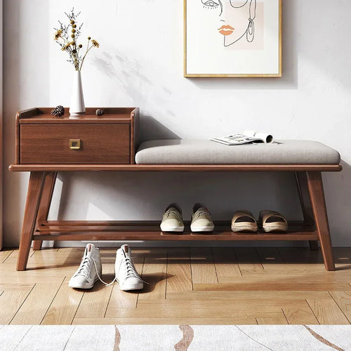 armoire à chaussures en bois avec tiroirs et banc intégré - vue 4 sur 7