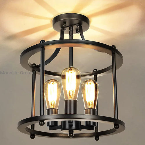 Plafond américain en fer forgé rétro noir industriel trois têtes lustre salle à manger chambre lustre Led plafonnier - vue 2 sur 5