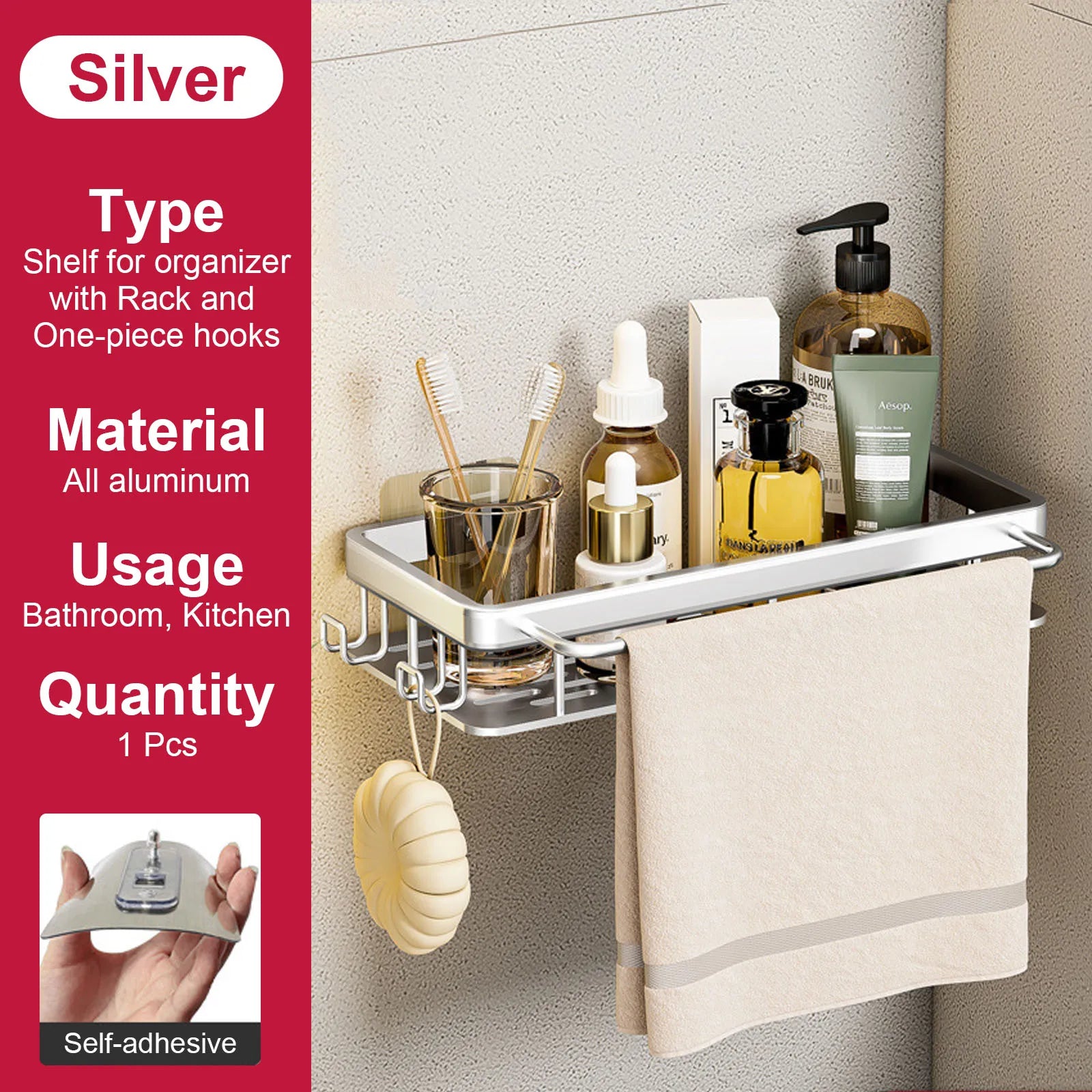 etagère murale sans perçage pour rangement de salle de bain et cuisine - vue 20 sur 30