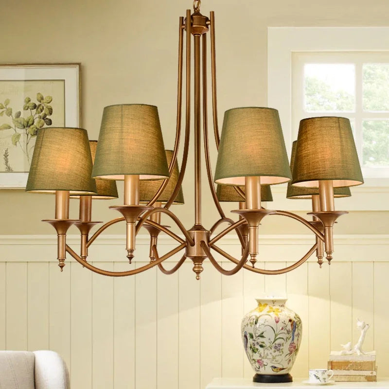 Lustre Moderne Bronze Métal Led Éclairage Salon Décor Led Tissu - vue 4 sur 17