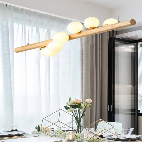LED longue suspension en bois lumières moderne boule de verre lustre Art Design Luminaire en bois G9 suspension pour éclairage de salle à manger - vue 10 sur 10