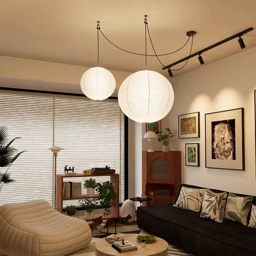 lustre nordique wabi sabi en papier de riz led rond - vue 2 sur 15