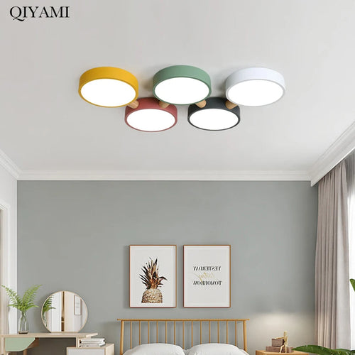 plafonniers créatifs macaron en bois pour indoorlighting led multicolore - vue 4 sur 20