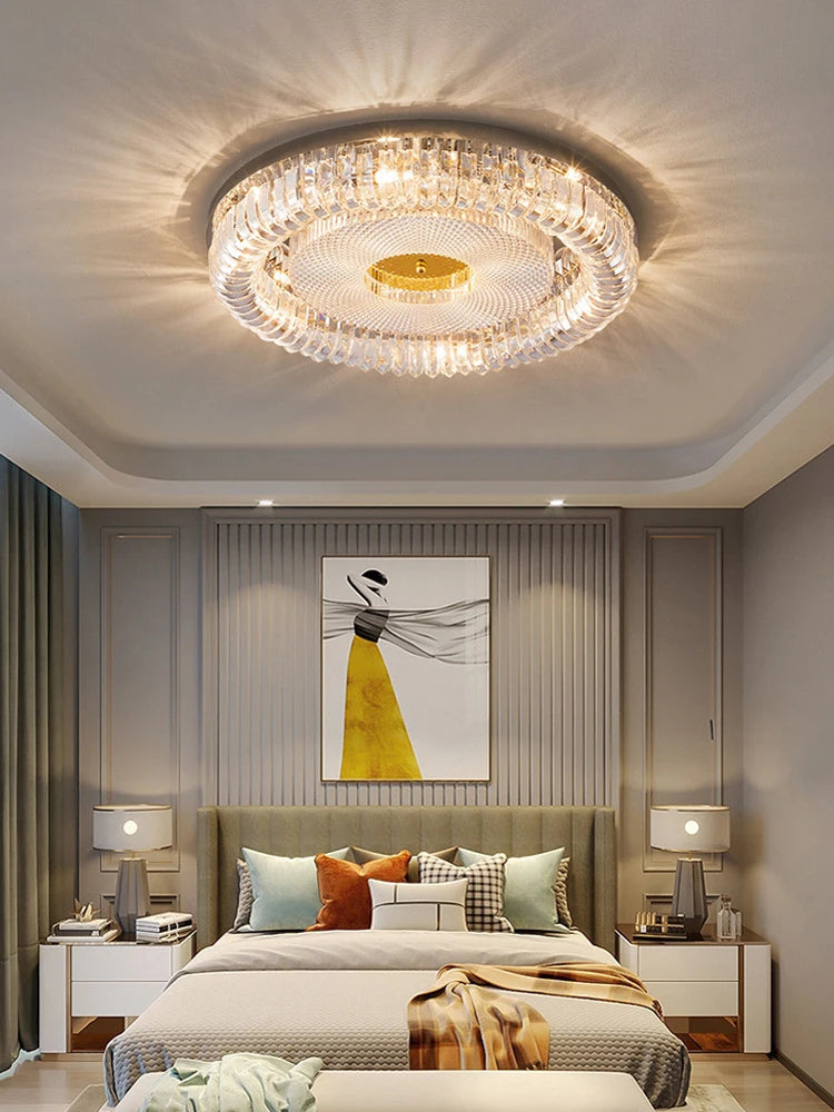 plafonnier led moderne à intensité variable en cristal doré argenté - vue 4 sur 11
