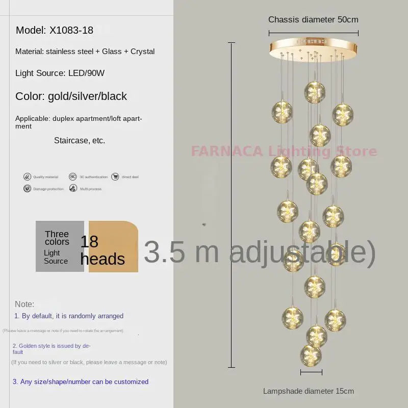 Remote control stair chandelier Nordic creative duplex dining room light lift high living room, apartment decorative chandelier - vue 13 sur 20