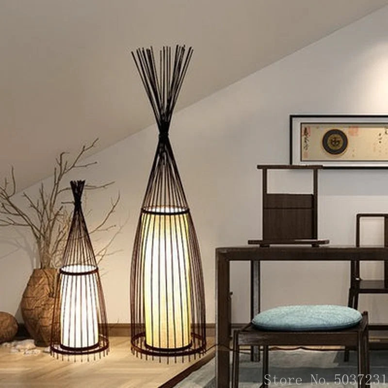 Lampadaire en bambou de style chinois - vue 5 sur 9