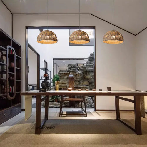 Lustre moderne en rotin fait à la main - vue 2 sur 8