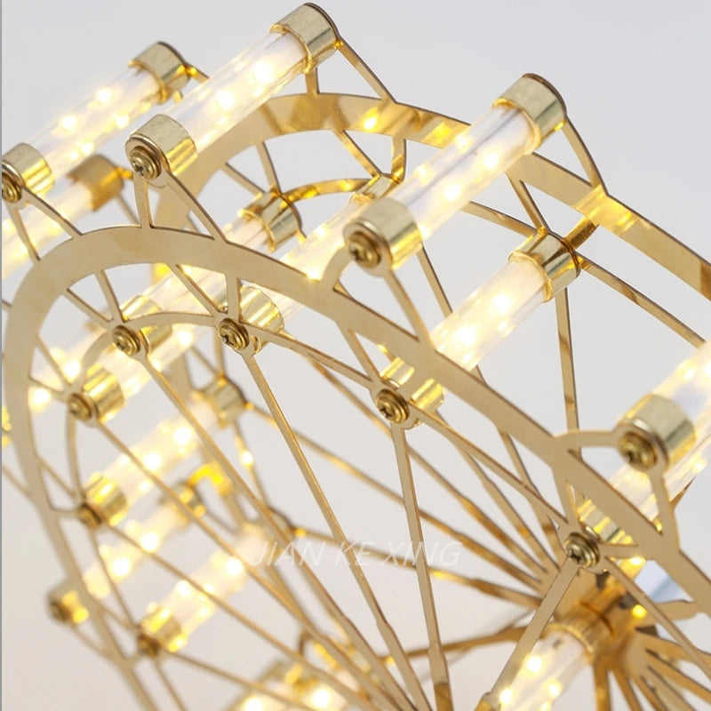 lampe de table rotative led grande roue en acier inoxydable - vue 5 sur 11