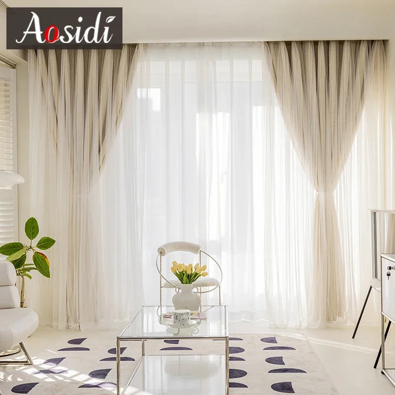 Rideau occultant double couche style japonais pour chambre - vue 2 sur 7