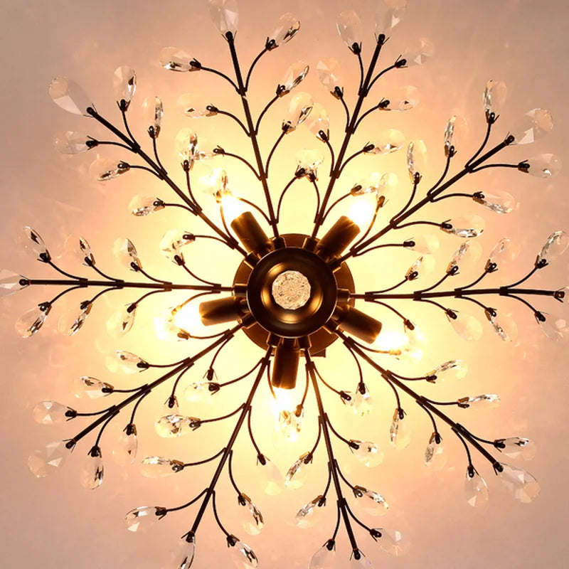 lustre vintage en métal noir avec suspensions en cristal pour intérieur moderne - vue 5 sur 6