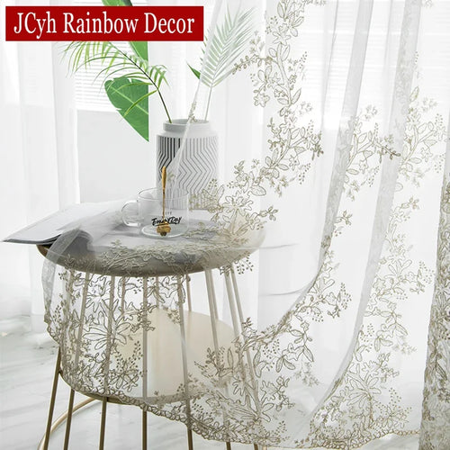 Voilage tulle brodé floral élégant pour salon chambre - vue 3 sur 7